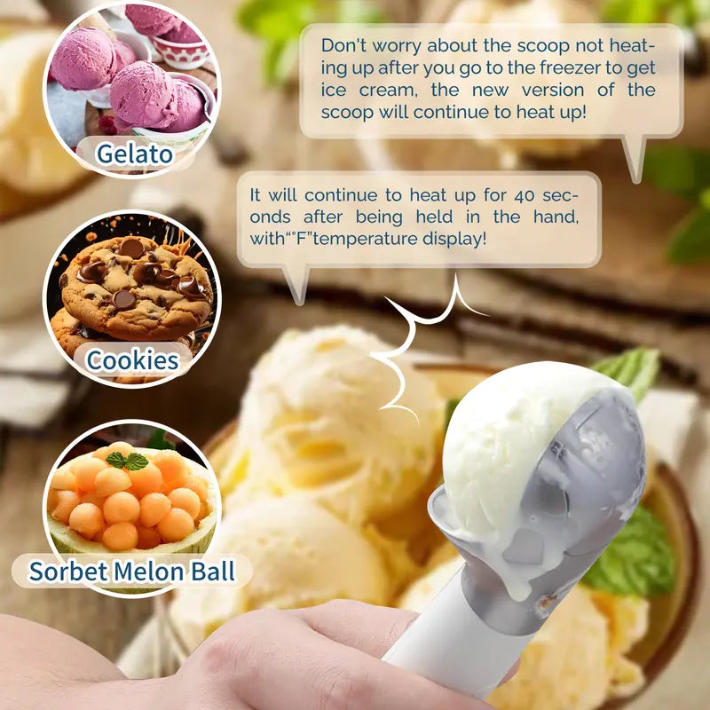 Heated Ice Cream Scoop Rechargeable Electric Scooper 2 Oz Stainless Steel LED Display IP67 Waterproof Durable for Hard Ice Cream