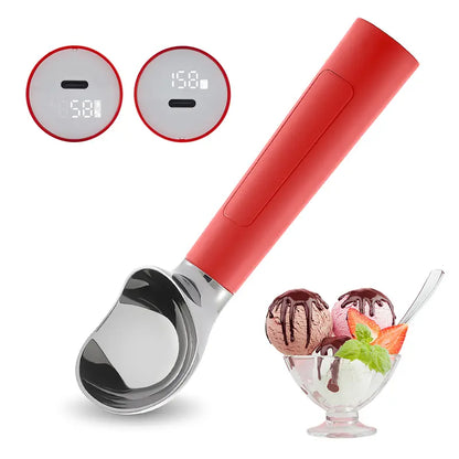 Heated Ice Cream Scoop Rechargeable Electric Scooper 2 Oz Stainless Steel LED Display IP67 Waterproof Durable for Hard Ice Cream