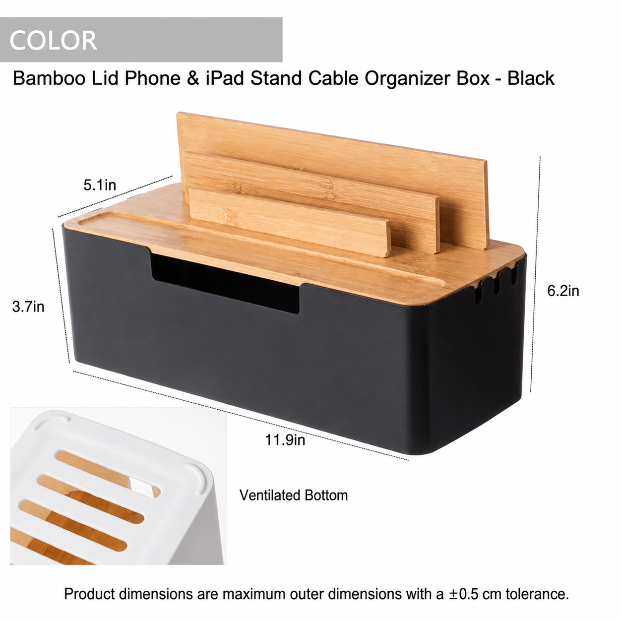 🎋 Bamboo Cable Management Box with Device Stand 🔌 Power Strip Hider & Desk Organizer for iPhone, iPad, Router 📡