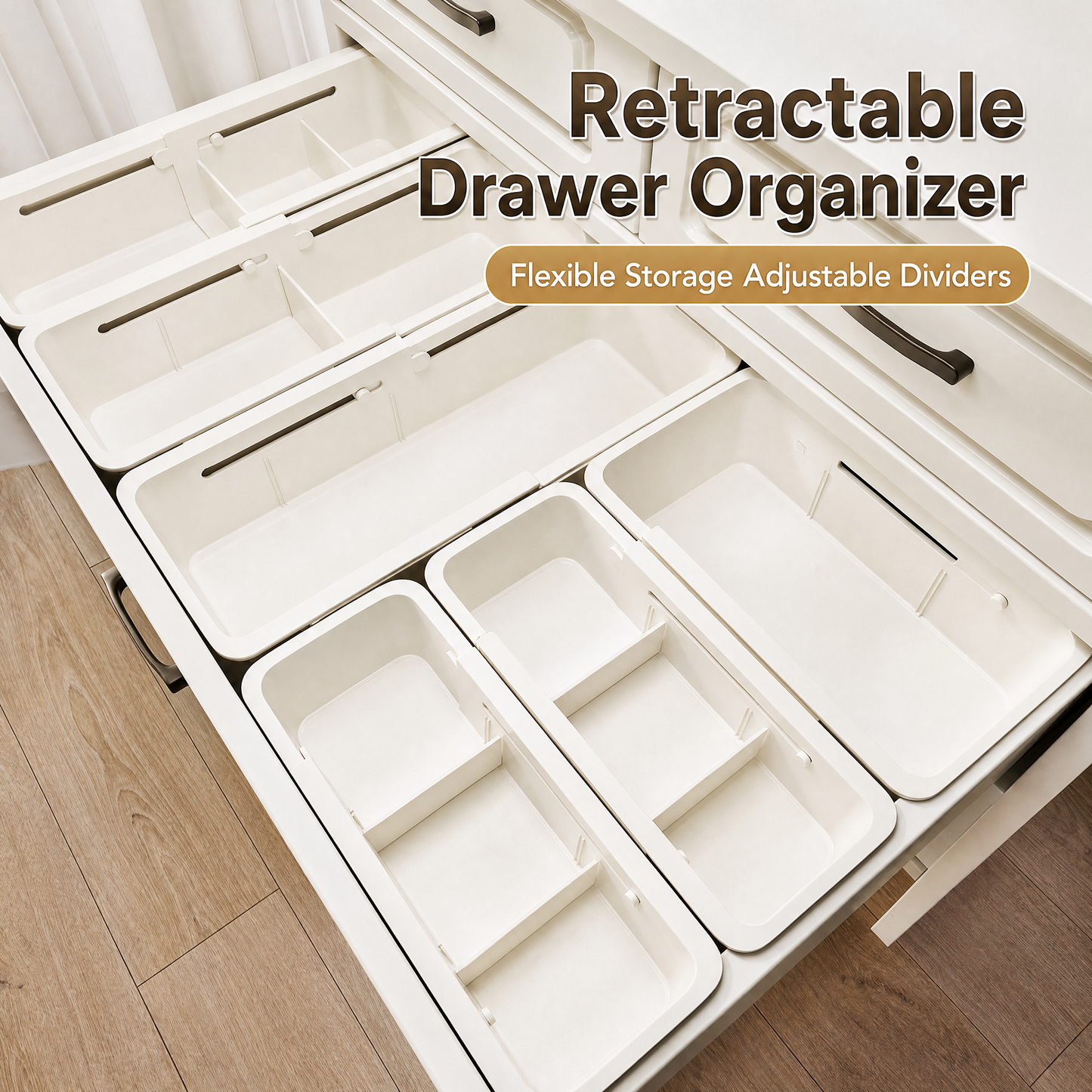 8 Pcs Extendable Drawer Organizer, Adjustable Drawer Storage 3-Size Desk Drawer Organizer,1 Set