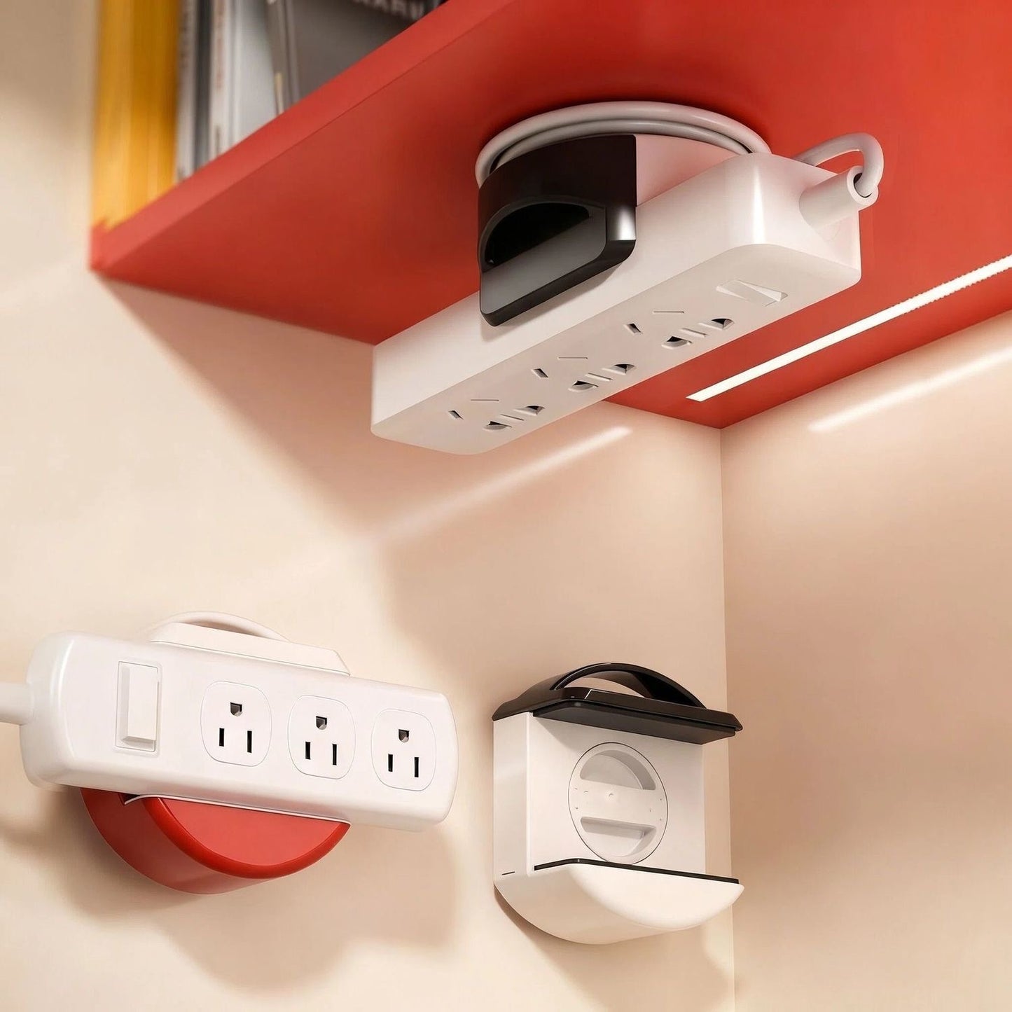 🔥🔥🔥Aesthetic No-Drill Power Strip Holder | Magnetic-Style Rotating Cord Organizer & Wall Fixer