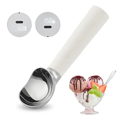 Heated Ice Cream Scoop Rechargeable Electric Scooper 2 Oz Stainless Steel LED Display IP67 Waterproof Durable for Hard Ice Cream