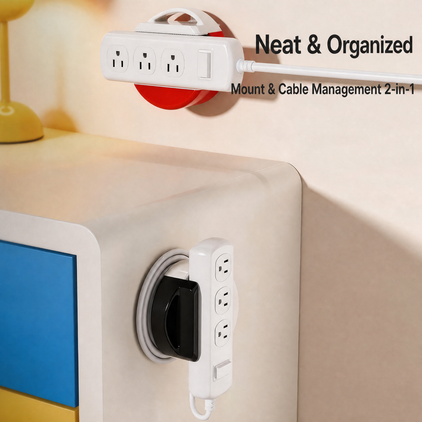 🔥🔥🔥Aesthetic No-Drill Power Strip Holder | Magnetic-Style Rotating Cord Organizer & Wall Fixer