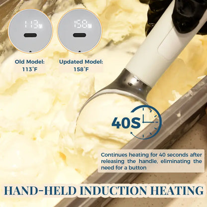 Heated Ice Cream Scoop Rechargeable Electric Scooper 2 Oz Stainless Steel LED Display IP67 Waterproof Durable for Hard Ice Cream