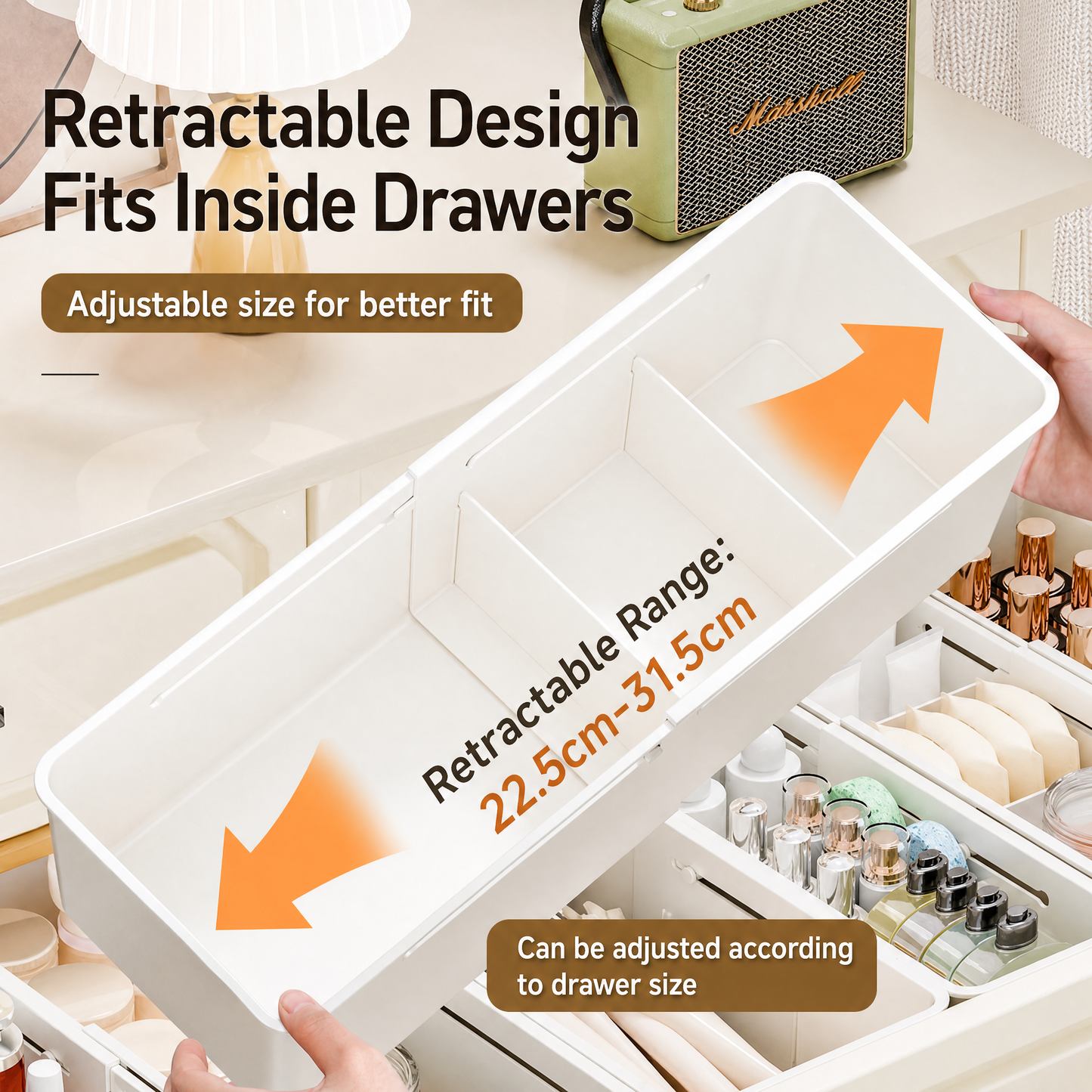 8 Pcs Extendable Drawer Organizer, Adjustable Drawer Storage 3-Size Desk Drawer Organizer,1 Set