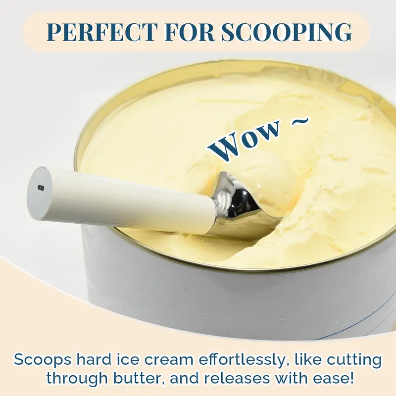 Heated Ice Cream Scoop Rechargeable Electric Scooper 2 Oz Stainless Steel LED Display IP67 Waterproof Durable for Hard Ice Cream