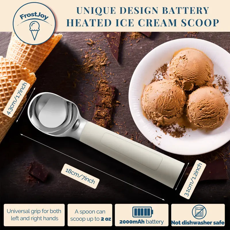 Heated Ice Cream Scoop Rechargeable Electric Scooper 2 Oz Stainless Steel LED Display IP67 Waterproof Durable for Hard Ice Cream