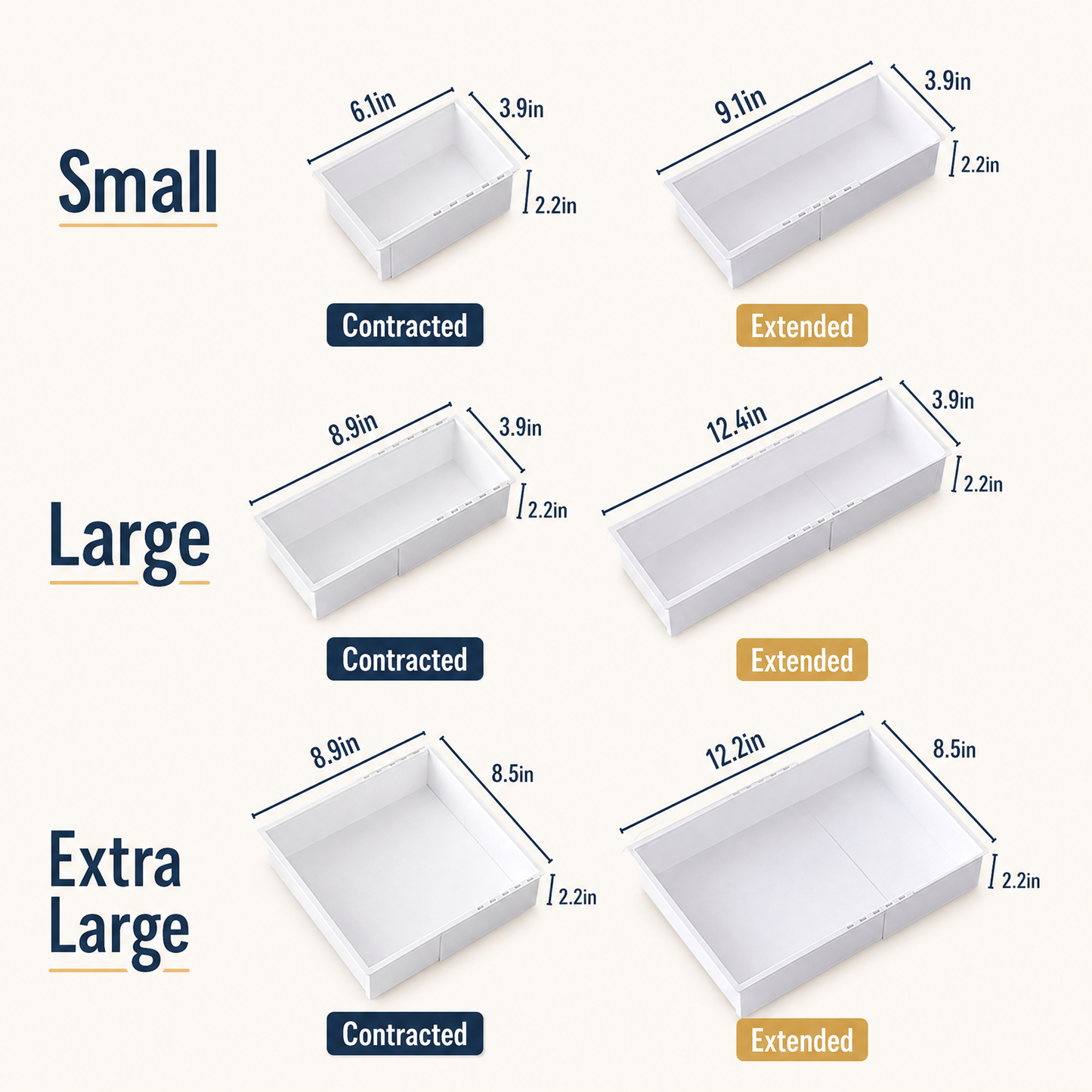 8 Pcs Extendable Drawer Organizer, Adjustable Drawer Storage 3-Size Desk Drawer Organizer,1 Set