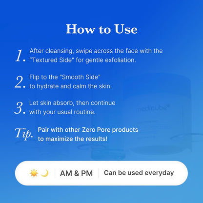 Medicube Toner Pads Zero Pore Pad 2.0|Dual-Textured Facial Pad for Exfoliation and Pore Care with 4.5% AHA Lactic Acid, 0.45% BHA Salicylic Acid | Ideal for All, Korean Skin Care, 70 Pads (1 Pack)