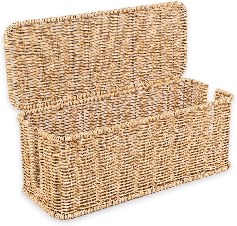 Cable Management Box, Handmade Rattan Cable Organizer with 2 Open Slots, Cord Hider for Power Strip, Router & USB Hub, Registered U.S. Design Patent, 13" x 5.1" x 5.1", Natural