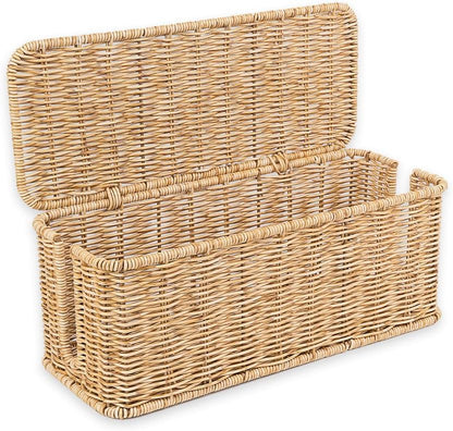 Cable Management Box, Handmade Rattan Cable Organizer with 2 Open Slots, Cord Hider for Power Strip, Router & USB Hub, Registered U.S. Design Patent, 13" x 5.1" x 5.1", Natural