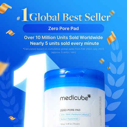 Medicube Toner Pads Zero Pore Pad 2.0|Dual-Textured Facial Pad for Exfoliation and Pore Care with 4.5% AHA Lactic Acid, 0.45% BHA Salicylic Acid | Ideal for All, Korean Skin Care, 70 Pads (1 Pack)