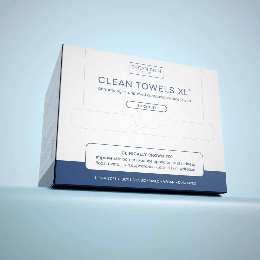 Clean Skin Club Clean Towels XL®, 100% USDA Biobased Face Towel, Disposable Face Towelette, Eczema Association Accepted, Makeup Remover Dry Wipes, Ultra Soft, 1 Pack, 50 Ct