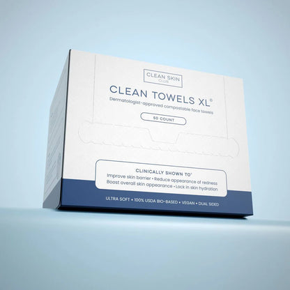 Clean Skin Club Clean Towels XL®, 100% USDA Biobased Face Towel, Disposable Face Towelette, Eczema Association Accepted, Makeup Remover Dry Wipes, Ultra Soft, 1 Pack, 50 Ct