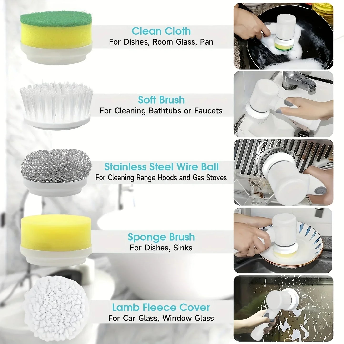 Electric Spin Scrubber Cordless Spin Scrubber with 5 Replaceable Brush Heads Electric Cleaning Brush Cleaning Tools