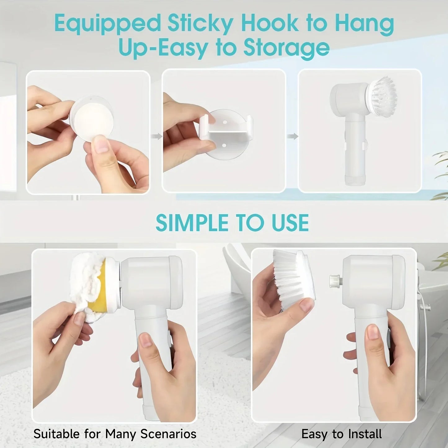 Electric Spin Scrubber Cordless Spin Scrubber with 5 Replaceable Brush Heads Electric Cleaning Brush Cleaning Tools