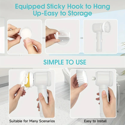 Electric Spin Scrubber Cordless Spin Scrubber with 5 Replaceable Brush Heads Electric Cleaning Brush Cleaning Tools